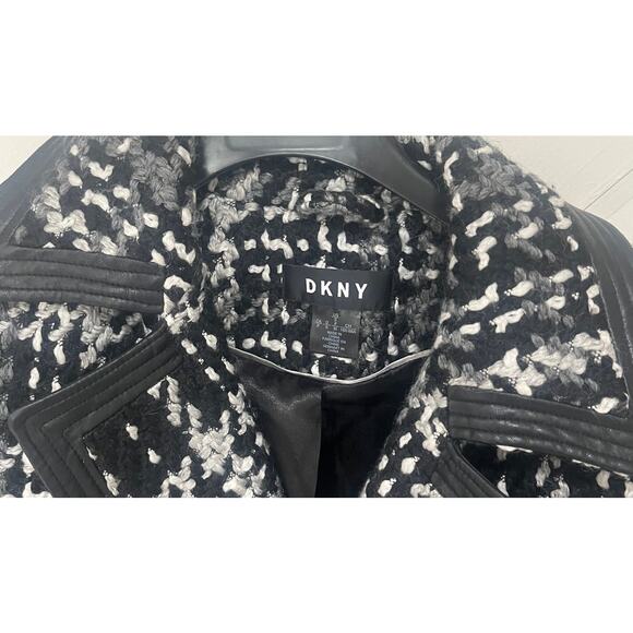 DKNY Textured Belted Coat, Woven Black, White And Grey, 20% Wool, Lined - Picture 2 of 4